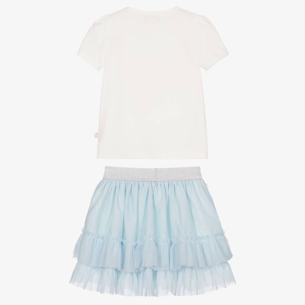 Caramelo Kids-Girls Blue Tulle Skirt Set with Frills, Pearls & Diamantés | Childrensalon Outlet