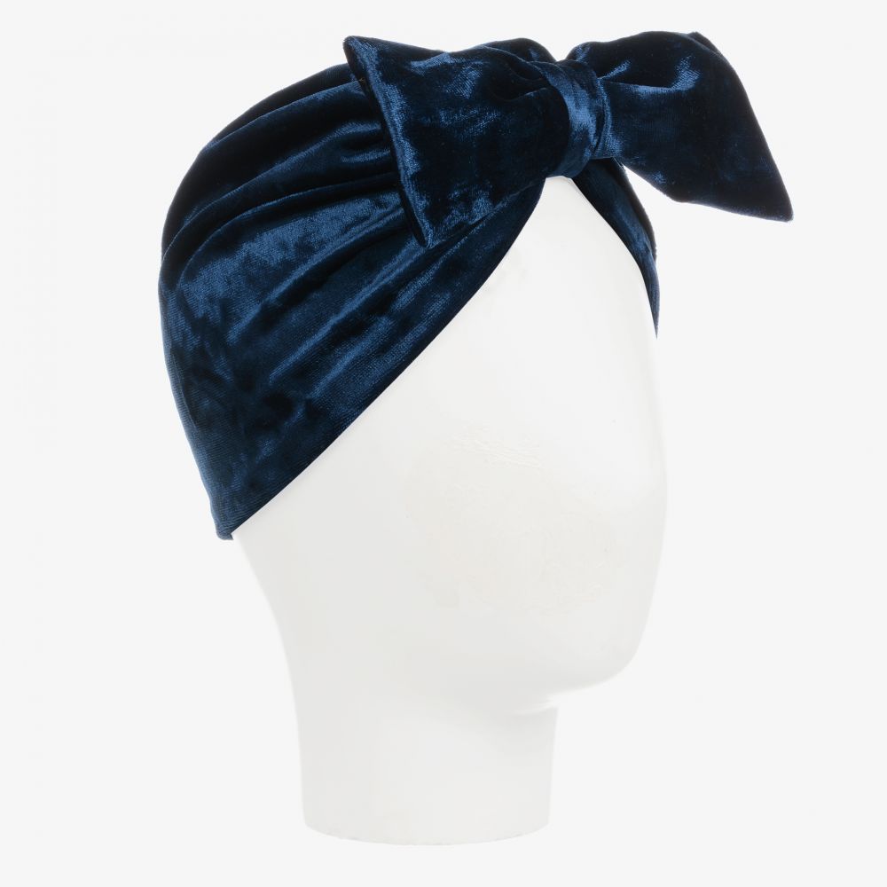 Caramelo Kids - Girls Blue Velvet Turban | Childrensalon