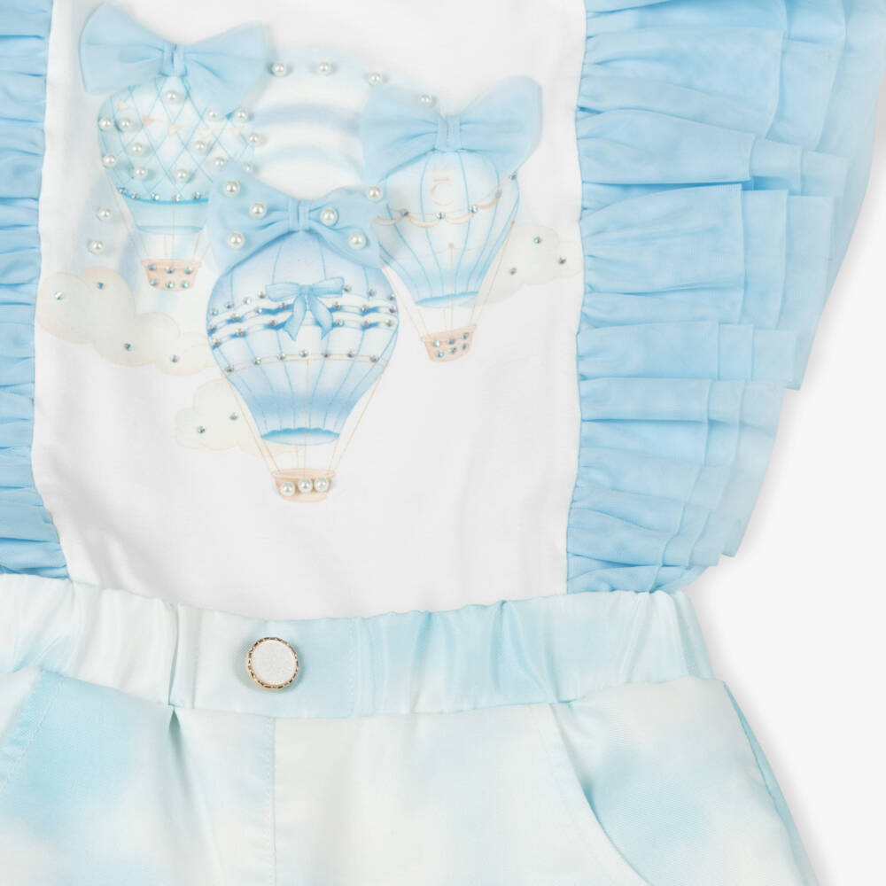 Caramelo Kids-Girls Blue & White Tulle-Trim Ensemble | Childrensalon Outlet