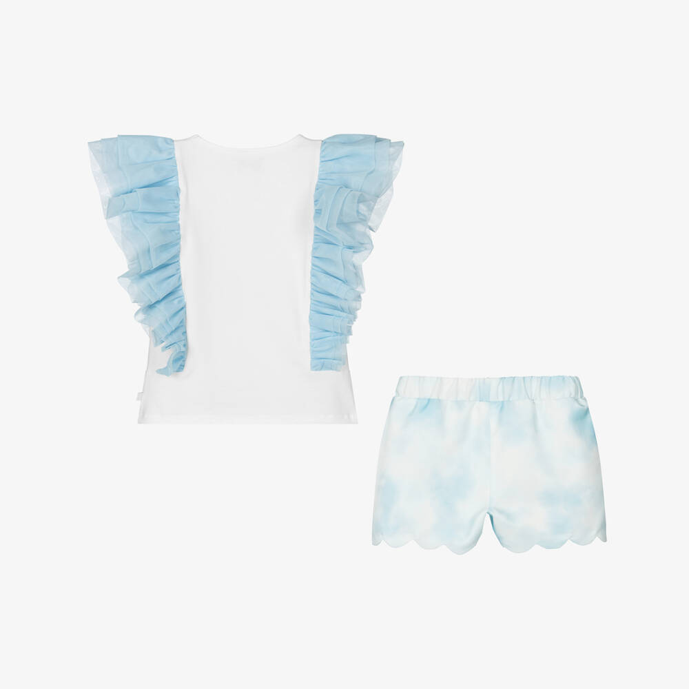 Caramelo Kids-Girls Blue & White Tulle-Trim Ensemble | Childrensalon Outlet