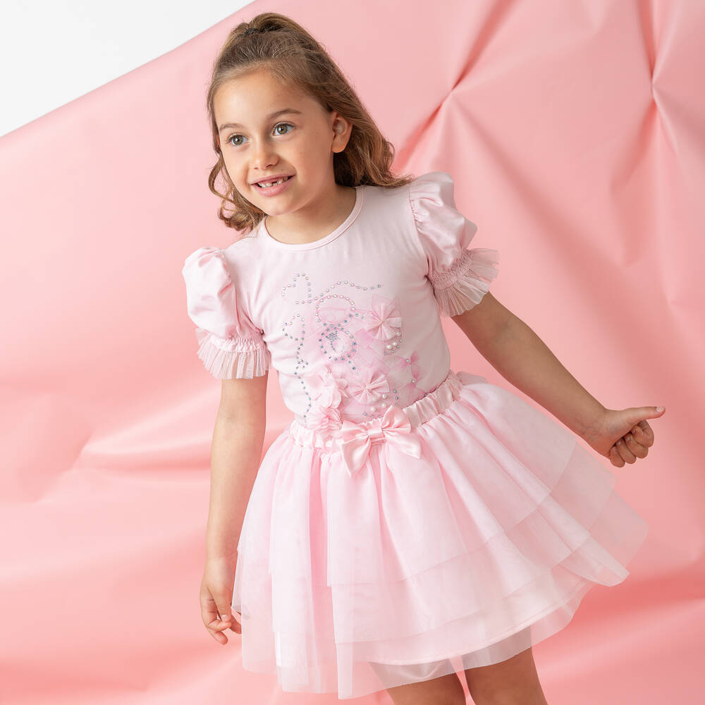 Caramelo Kids-Girls Blush Cotton & Tulle Ensemble | Childrensalon Outlet