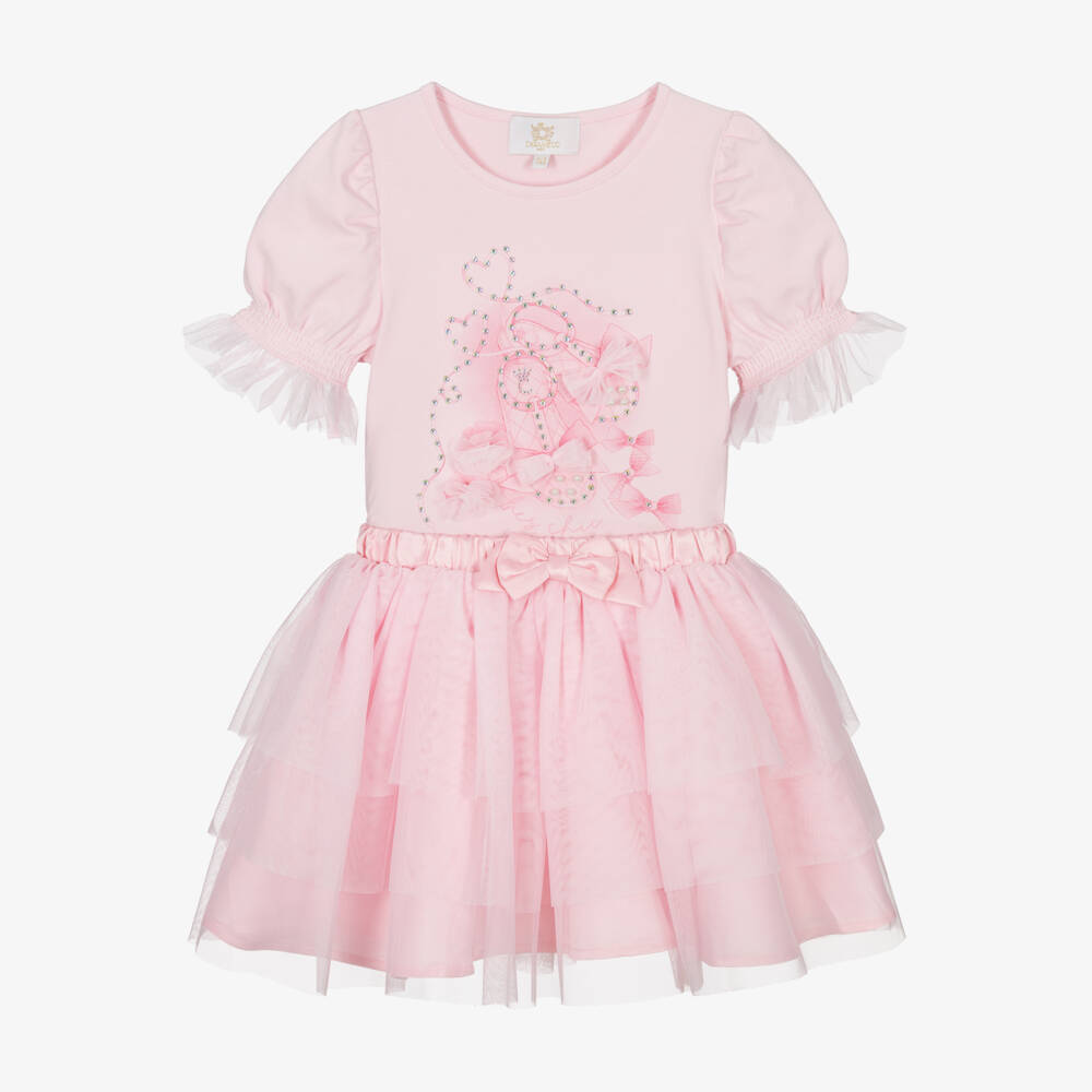Caramelo Kids-Girls Blush Cotton & Tulle Ensemble | Childrensalon Outlet