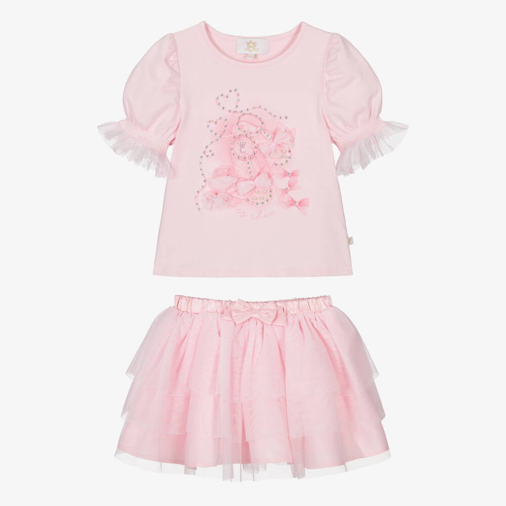 Caramelo Kids-Girls Blush Cotton & Tulle Ensemble | Childrensalon Outlet