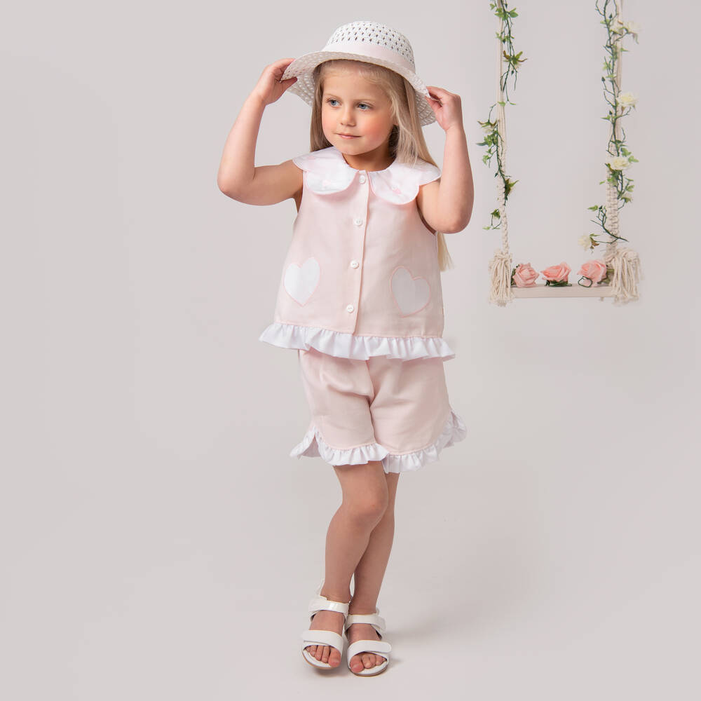 Caramelo Kids-Girls Blush Linen & Cotton Ensemble | Childrensalon Outlet