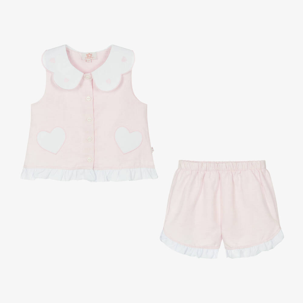 Caramelo Kids-Girls Blush Linen & Cotton Ensemble | Childrensalon Outlet