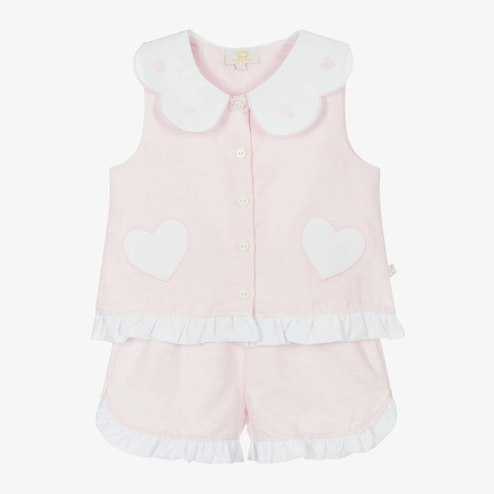 Caramelo Kids-Льняной и хлопковый комплект для девочек в розовом цвете | Childrensalon Outlet