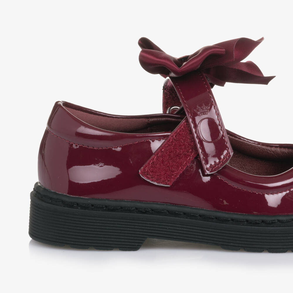 Caramelo Kids-Girls Burgundy Red Patent Velcro Shoes with Bow | Childrensalon Outlet