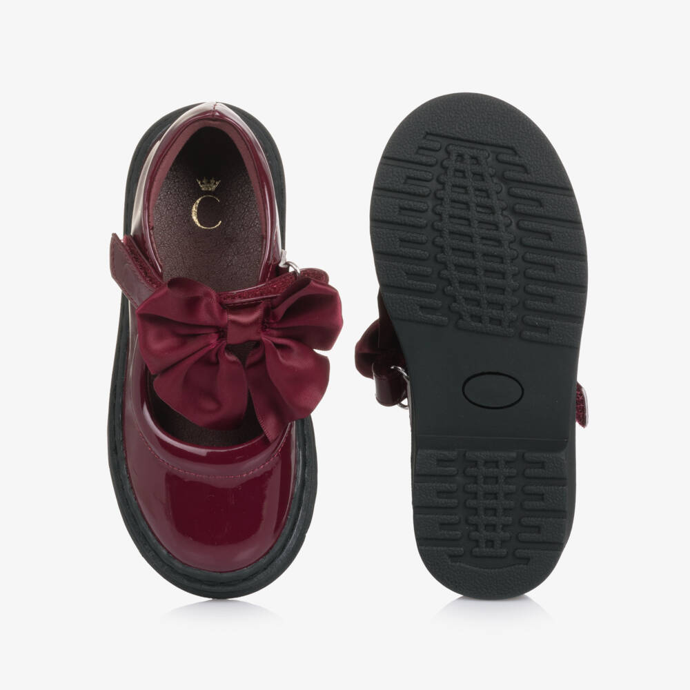 Caramelo Kids-Girls Burgundy Red Patent Velcro Shoes with Bow | Childrensalon Outlet