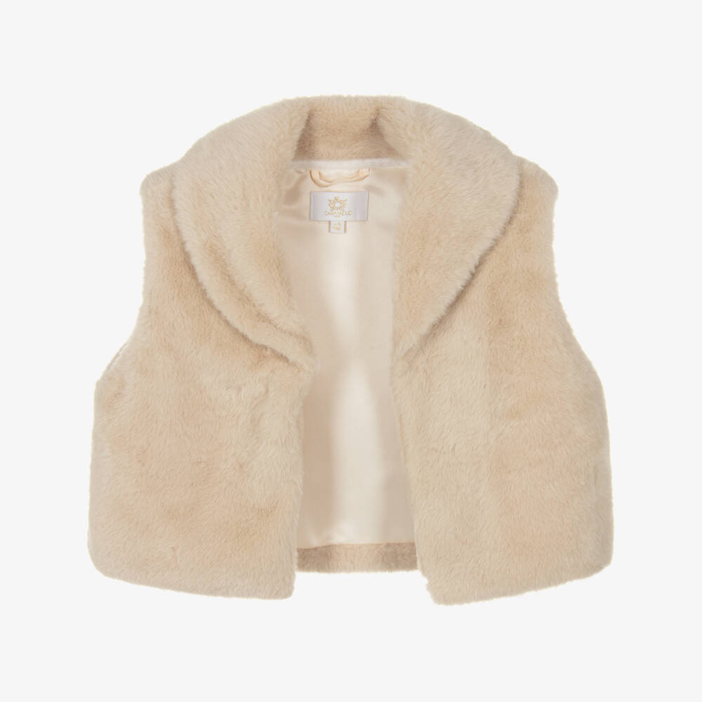 Caramelo Kids-Girls Cozy Beige Fur Vest | Childrensalon Outlet