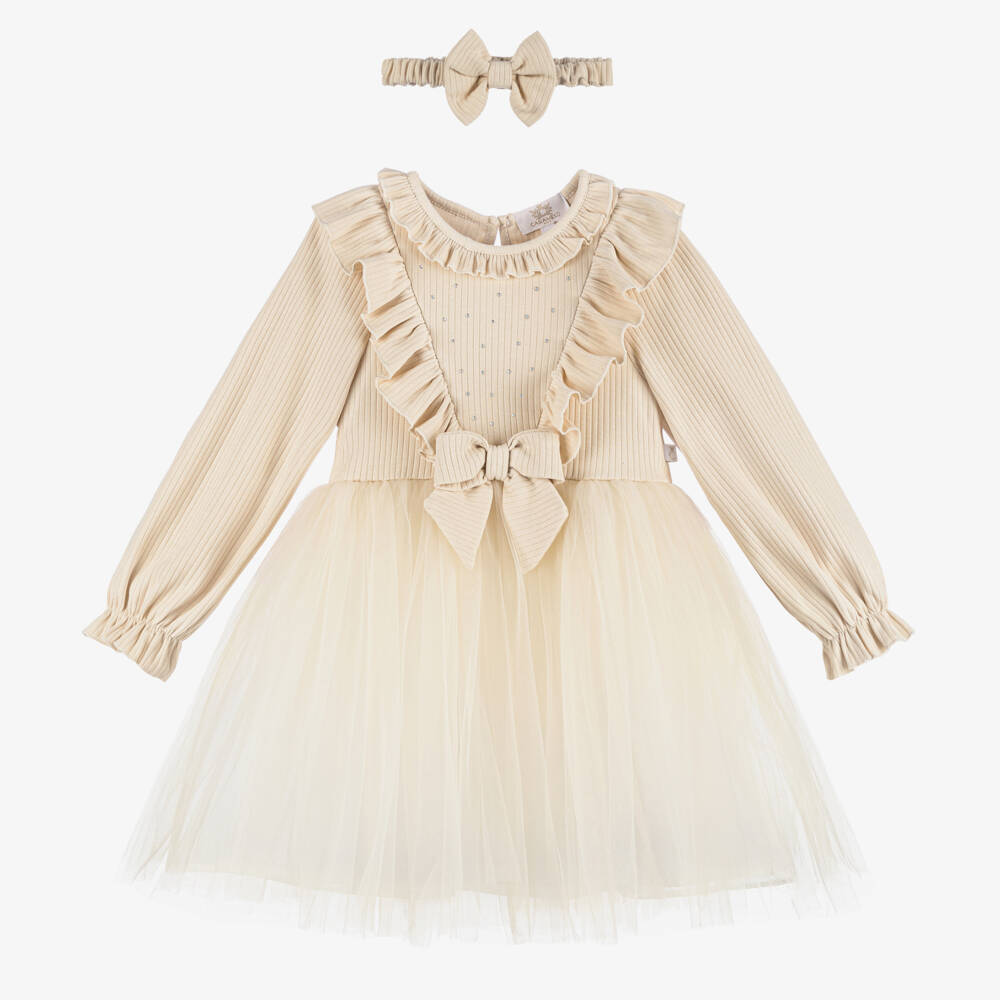 Caramelo Kids-Girls Cream Tulle Dress Ensemble | Childrensalon Outlet