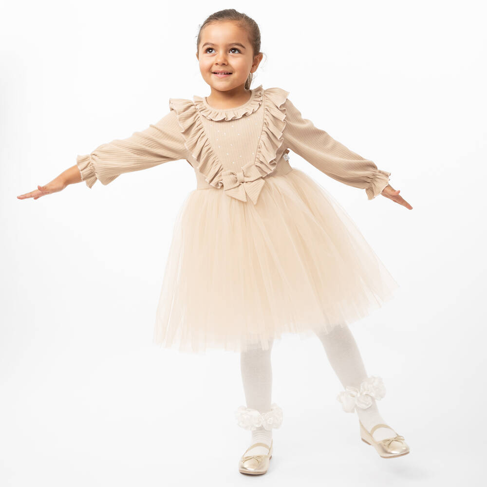 Caramelo Kids-Girls Cream Tulle Dress Ensemble | Childrensalon Outlet