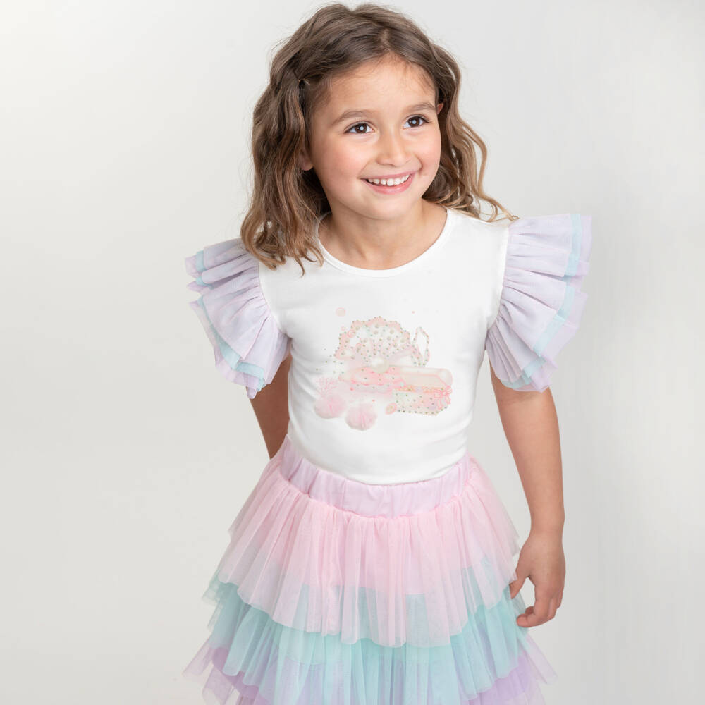 Caramelo Kids-Girls Creamy Cotton & Tulle Ensemble | Childrensalon Outlet