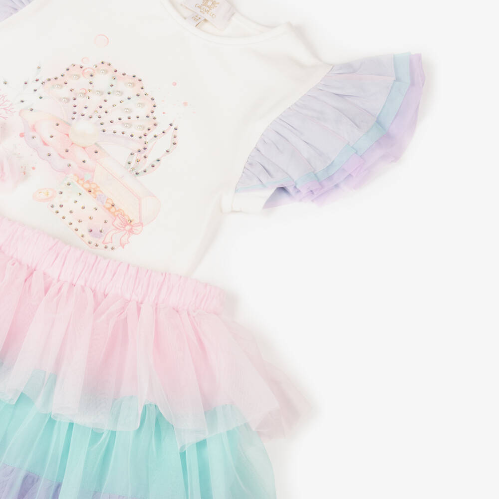 Caramelo Kids-Girls Creamy Cotton & Tulle Ensemble | Childrensalon Outlet