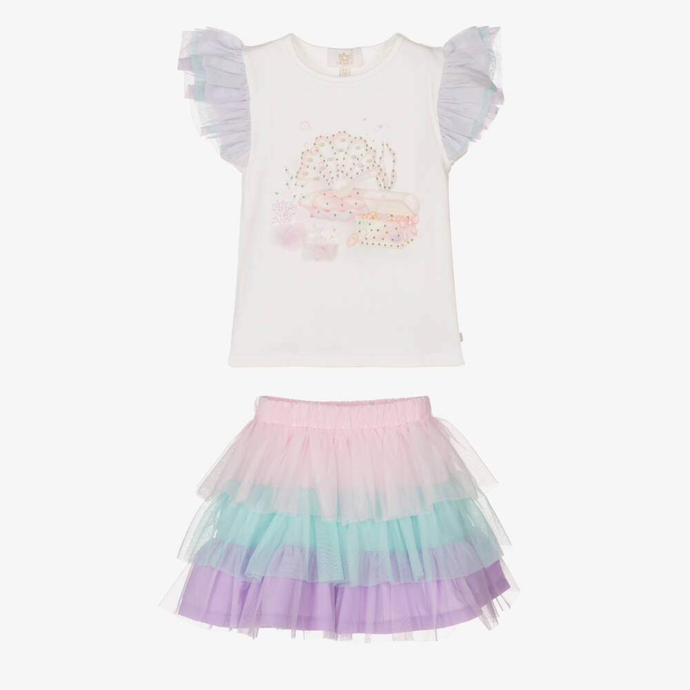 Caramelo Kids-Girls Creamy Cotton & Tulle Ensemble | Childrensalon Outlet