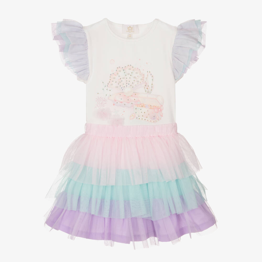 Caramelo Kids-طقم بناتي من القطن الكريمي والتول | Childrensalon Outlet