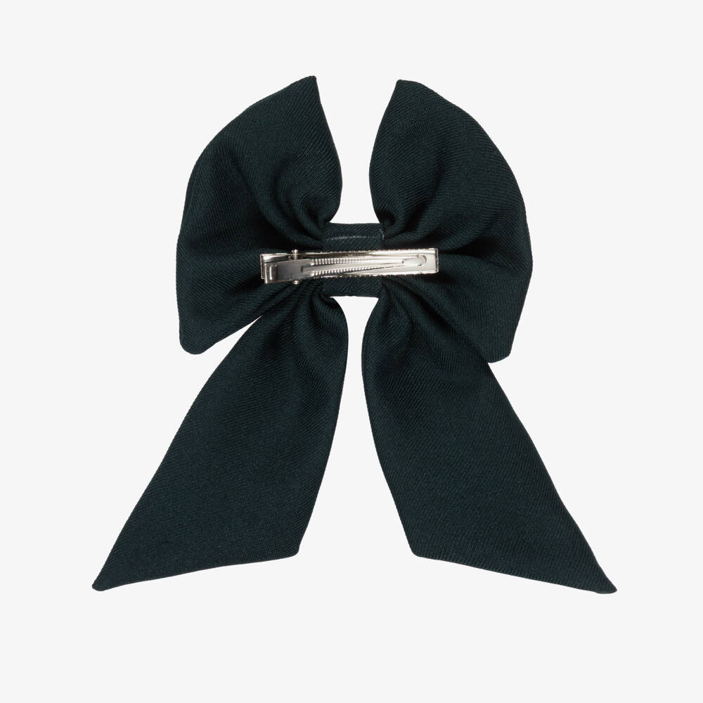 Caramelo Kids-Girls Dark Green Twill Bow Hair Clip (11cm) | Childrensalon Outlet