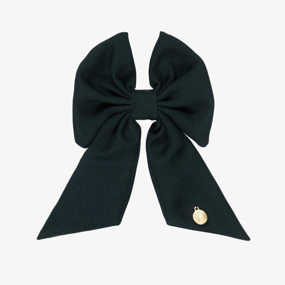Caramelo Kids-Girls Dark Green Twill Bow Hair Clip (11cm) | Childrensalon Outlet