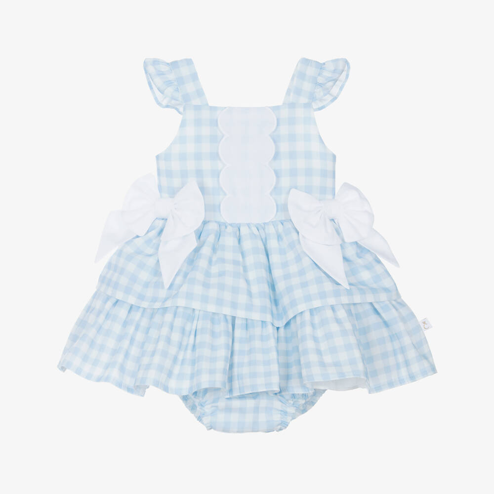 Caramelo Kids-فستان قطني أزرق بنقشة المربعات للبنات | Childrensalon Outlet