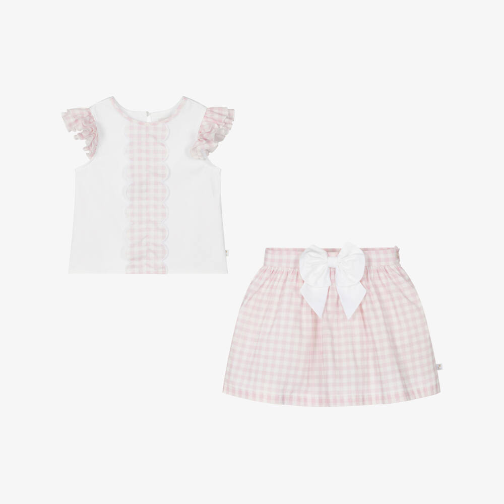 Caramelo Kids-Girls Gingham Cotton Skirt Ensemble | Childrensalon Outlet