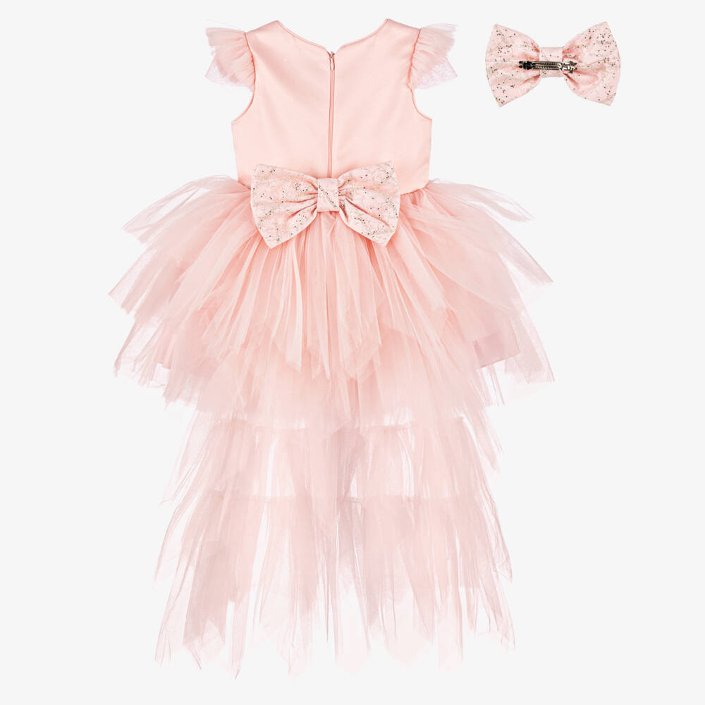 Caramelo Kids-Girls Glimmering Silver and Pink Tulle Gown | Childrensalon Outlet