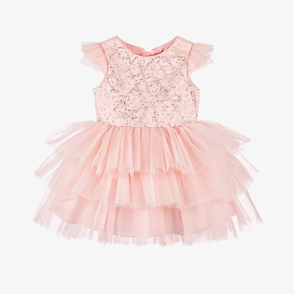 Caramelo Kids-Girls Glimmering Silver and Pink Tulle Gown | Childrensalon Outlet