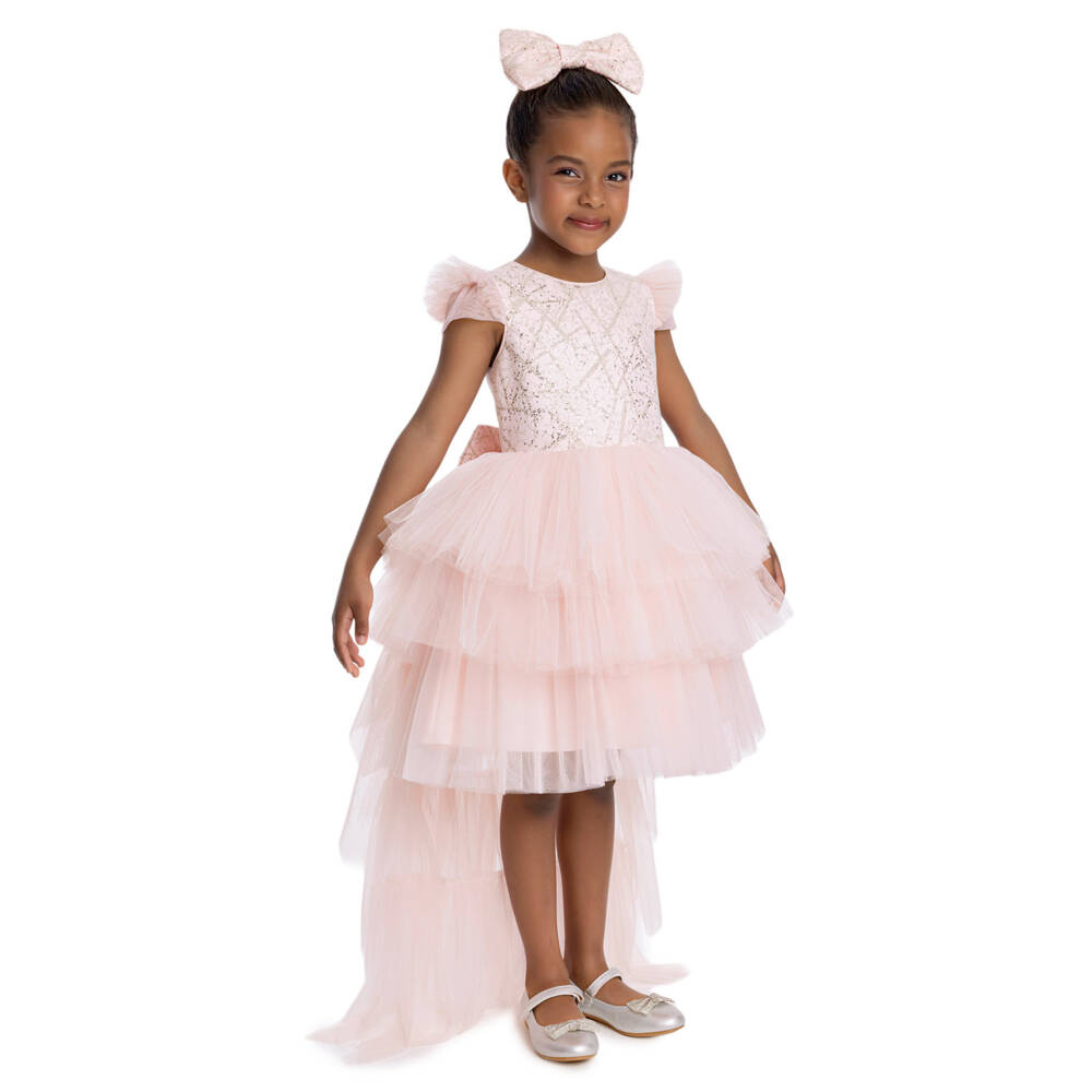 Caramelo Kids-Girls Glimmering Silver and Pink Tulle Gown | Childrensalon Outlet