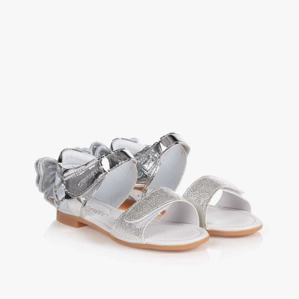 Caramelo Kids-Серебристые сандалии с бантиками для девочек | Childrensalon Outlet