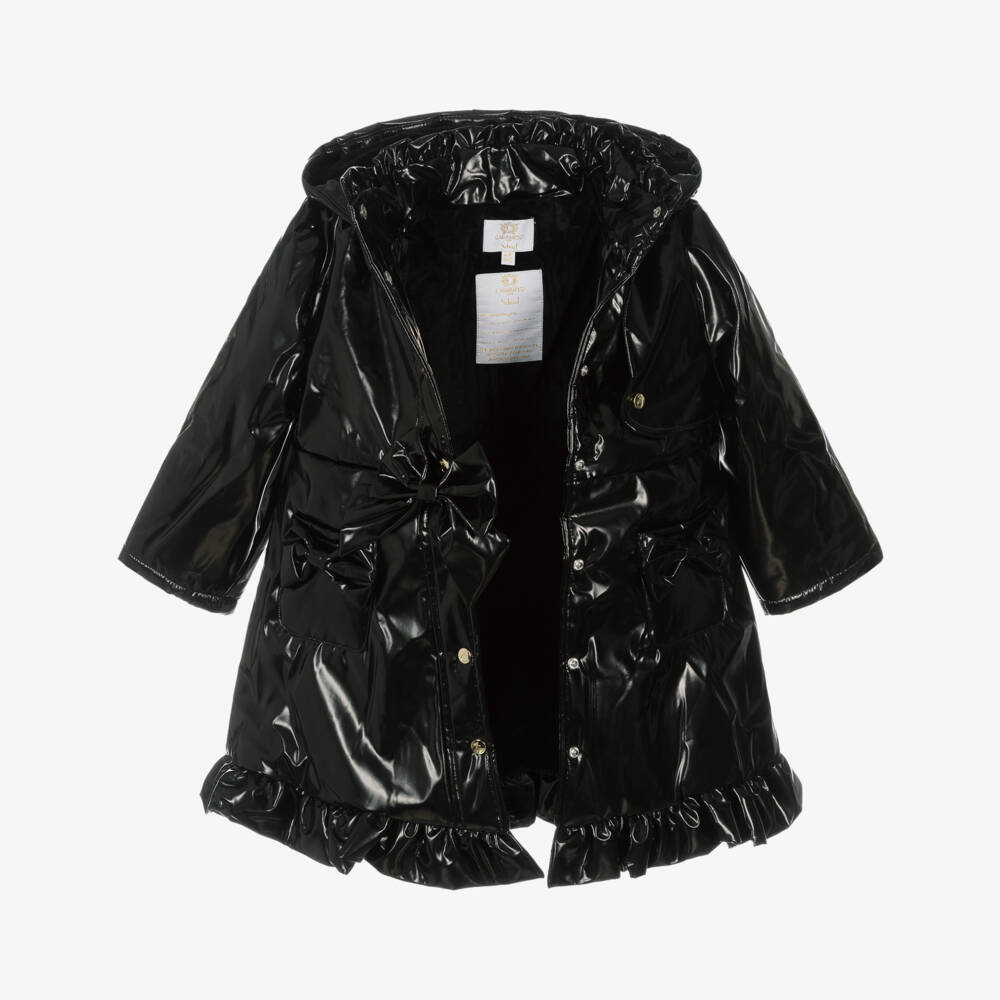 Caramelo Kids-Girls Glossy Black Bow Raincoat | Childrensalon Outlet