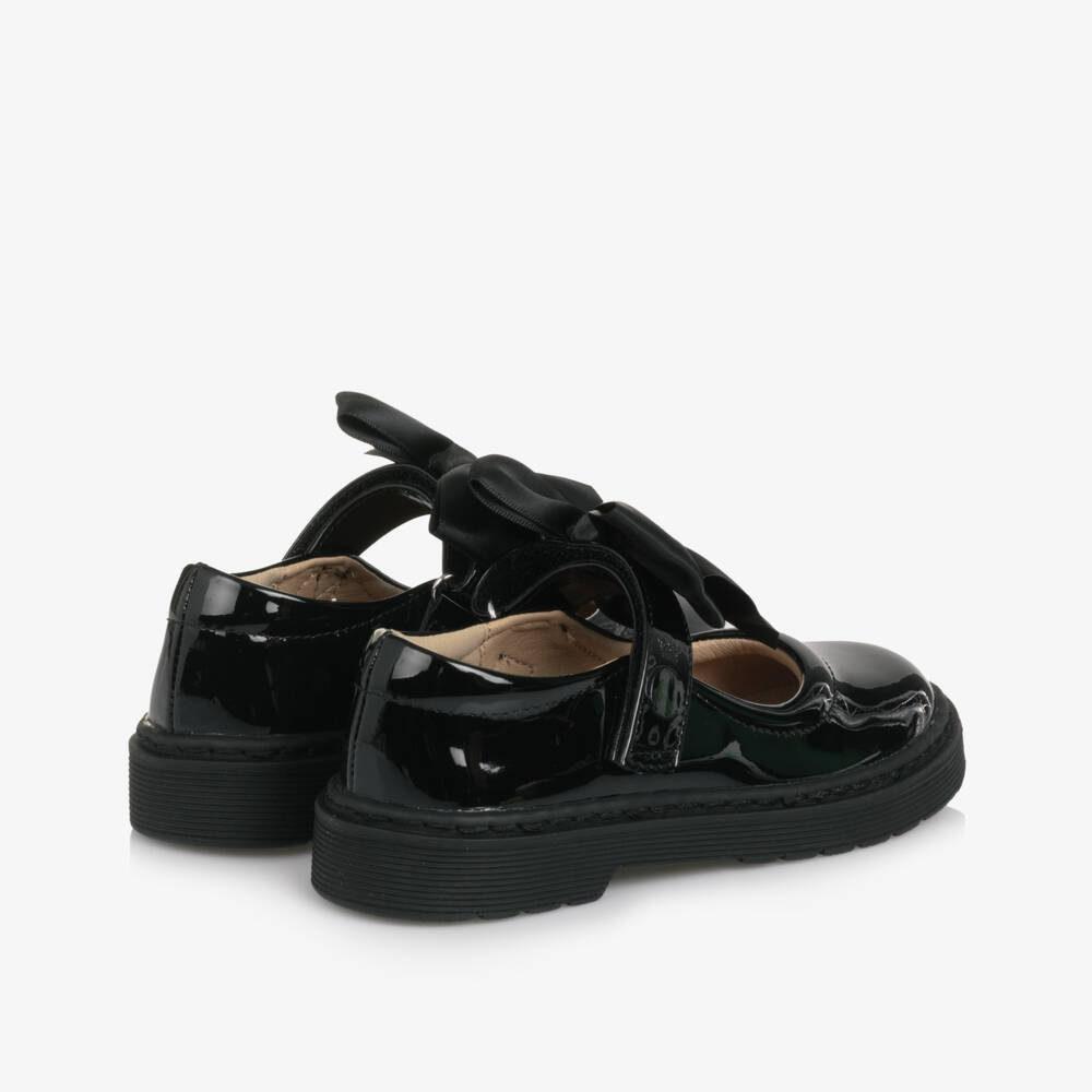 Caramelo Kids-Girls Glossy Black Bow Shoes | Childrensalon Outlet