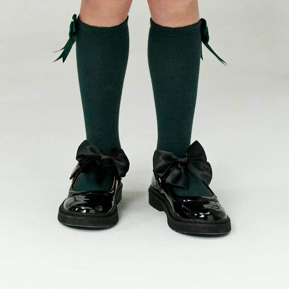 Caramelo Kids-Girls Glossy Black Bow Shoes | Childrensalon Outlet