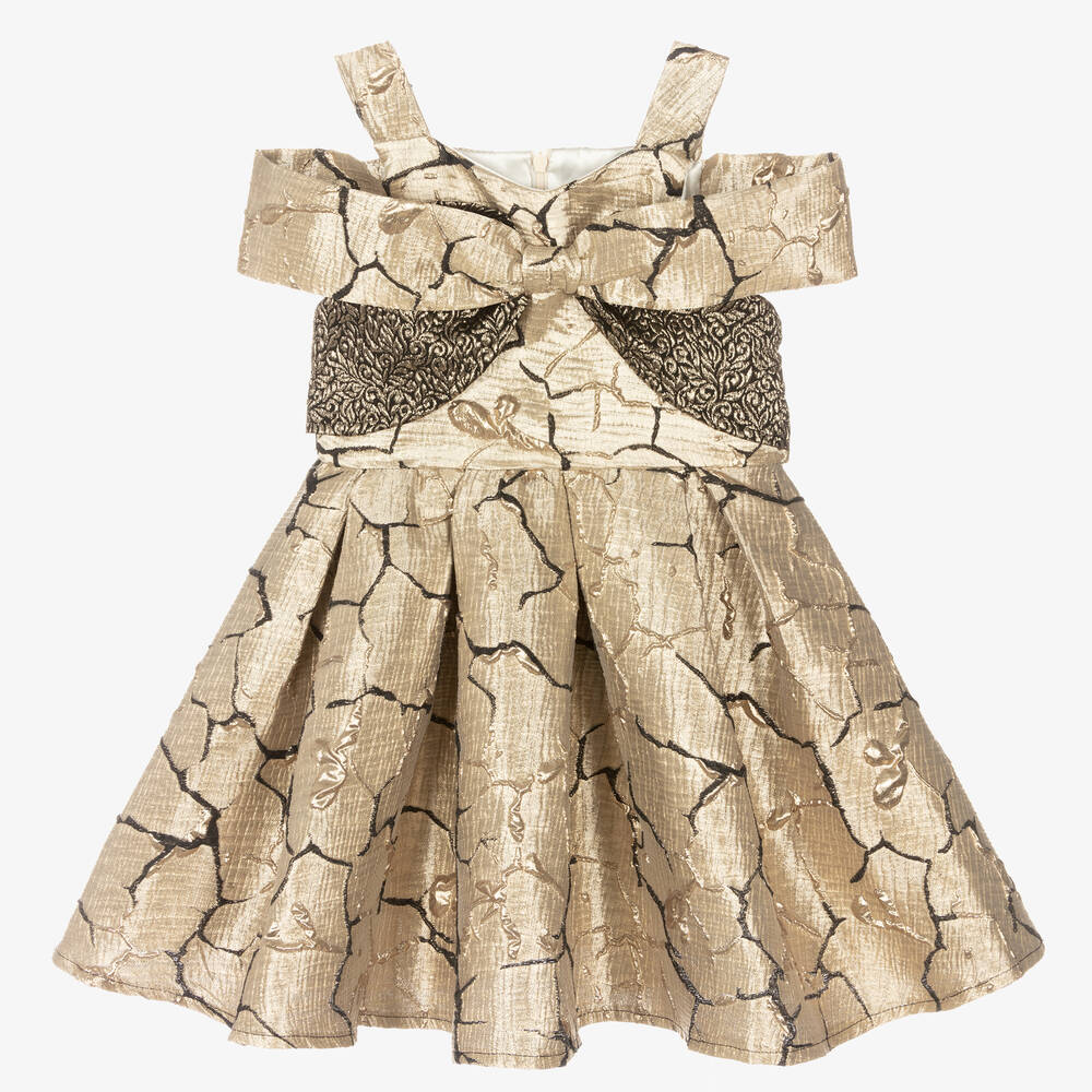 Caramelo Kids - Robe dorée en brocart Fille  | Childrensalon