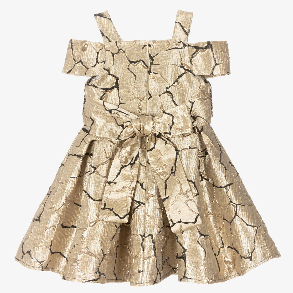 Caramelo Kids-Girls Gold Brocade Dress  | Childrensalon Outlet
