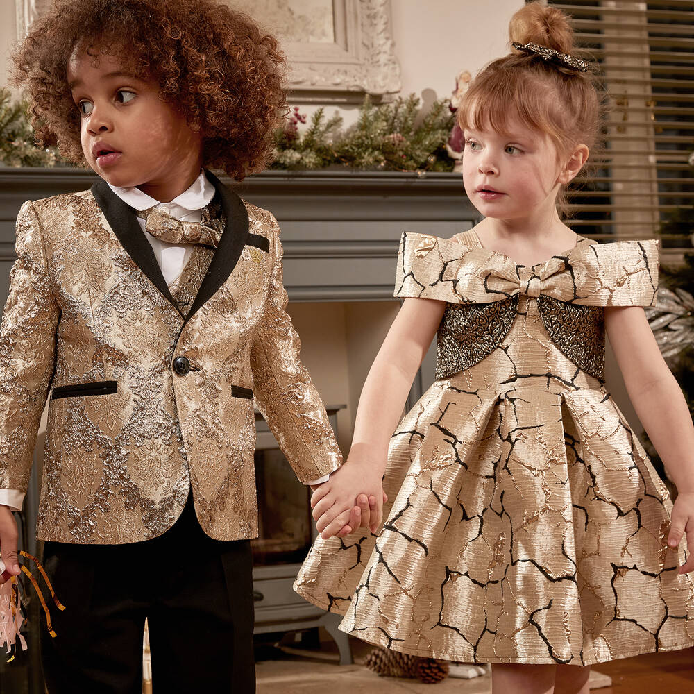Caramelo Kids-Girls Gold Brocade Dress  | Childrensalon Outlet