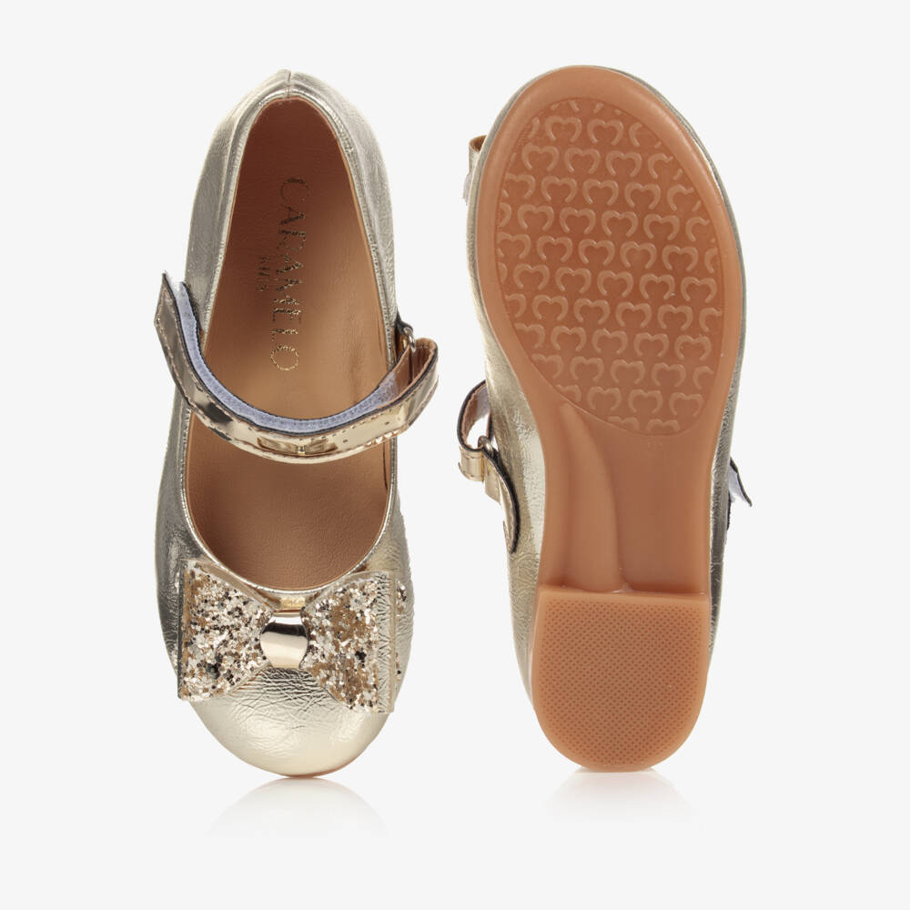 كاراميلو كيدز -حذاء بمب جلد صناعي لامع لون ذهبي للبنات | Childrensalon Outlet