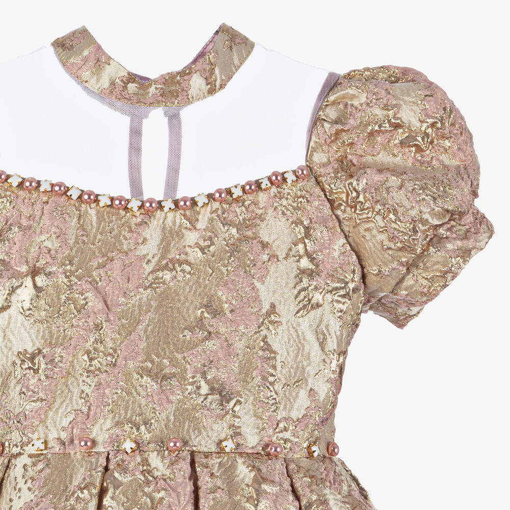 Caramelo Kids-Girls Gold & Pink Jacquard Dress Set | Childrensalon Outlet