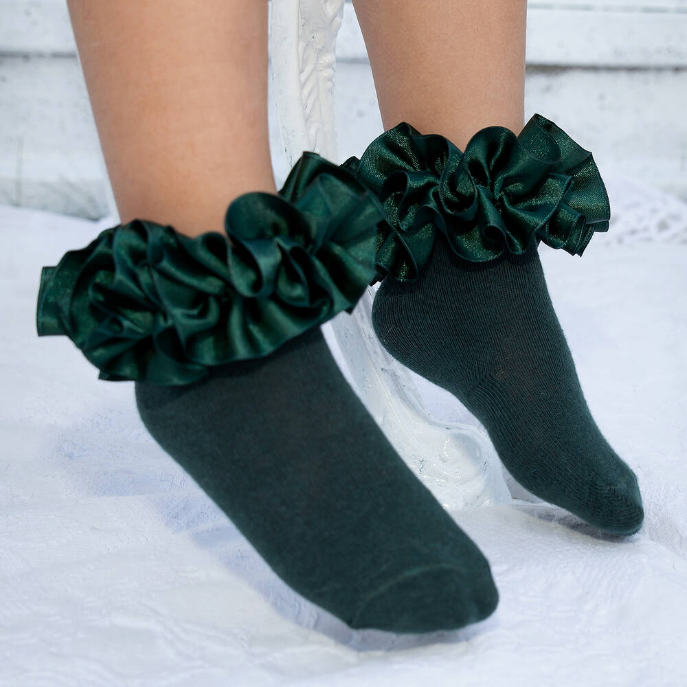 Caramelo Kids-جوارب قطن ستريتش و ساتان لون أخضرللبنات | Childrensalon Outlet