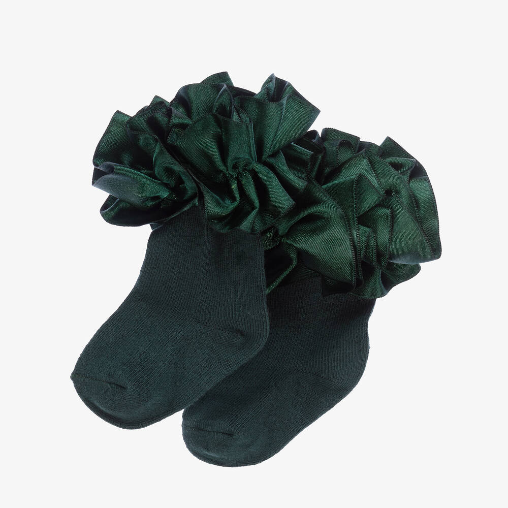 Caramelo Kids-جوارب قطن ستريتش و ساتان لون أخضرللبنات | Childrensalon Outlet