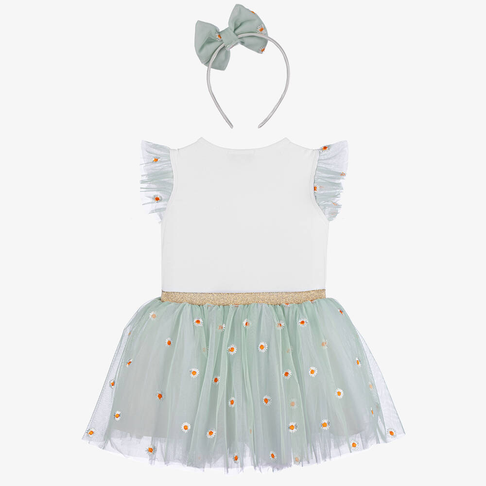 Caramelo Kids-Girls Green Daisy Tulle Skirt Set | Childrensalon Outlet