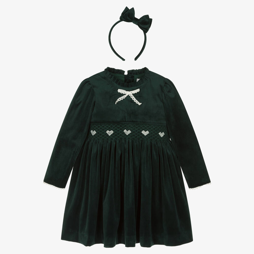Caramelo Kids - Girls Green Velour Dress Set | Childrensalon