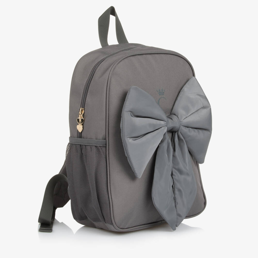 Caramelo Kids-Girls Grey Bow Backpack (35cm) | Childrensalon Outlet