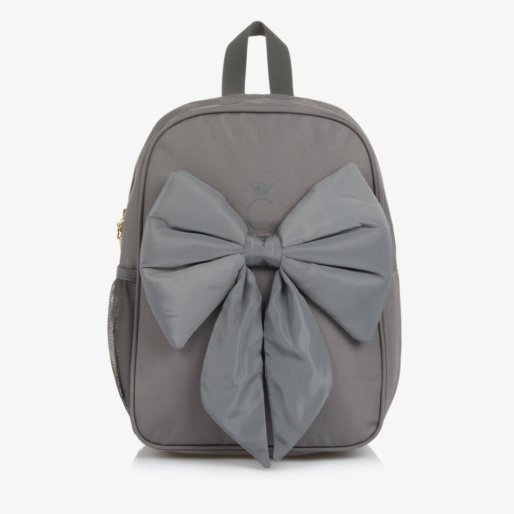 Caramelo Kids-Girls Grey Bow Backpack (35cm) | Childrensalon Outlet
