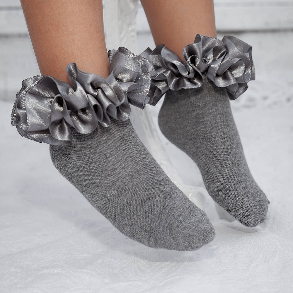 Caramelo Kids-Girls Grey Cotton Socks | Childrensalon Outlet