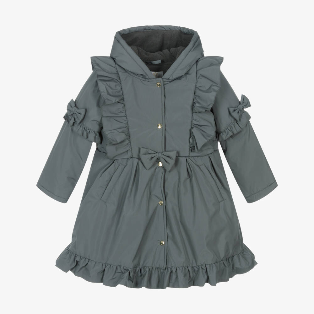 Caramelo Kids-Girls Grey Hooded Coat with Ruffles & Bows | Childrensalon Outlet