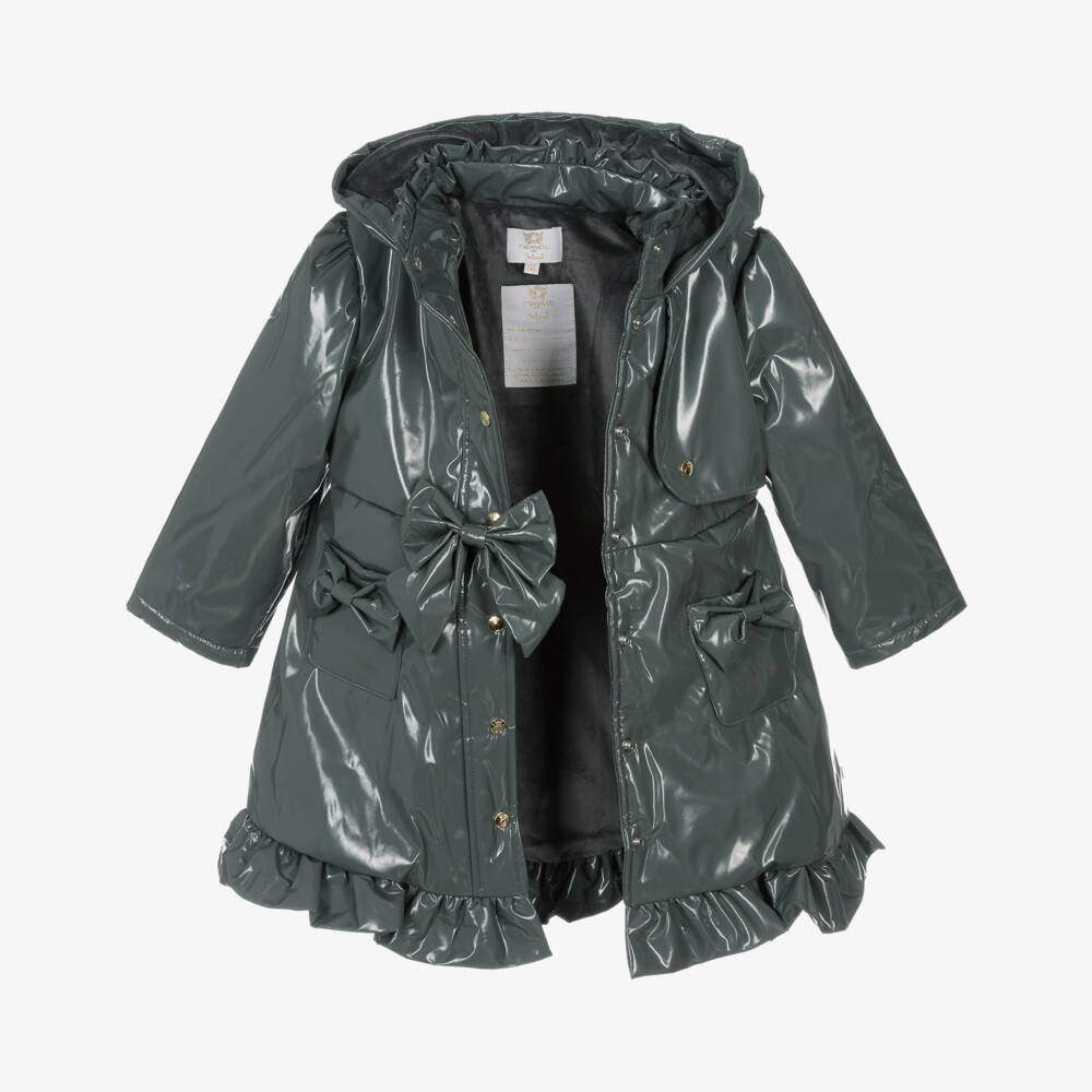 Caramelo Kids-Girls Grey Hooded Raincoat with Bows & Ruffles | Childrensalon Outlet