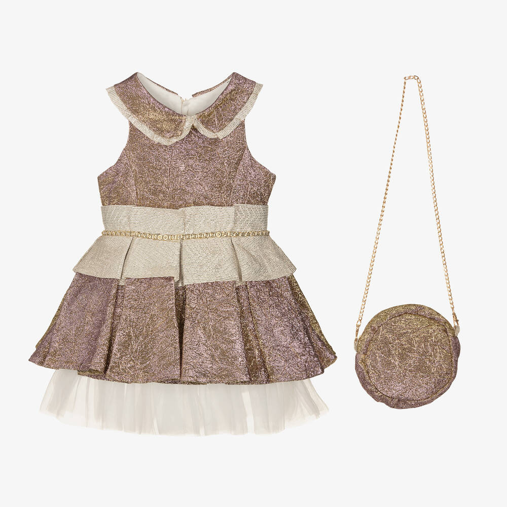 Caramelo Kids - Girls Iridescent Gold Dress | Childrensalon