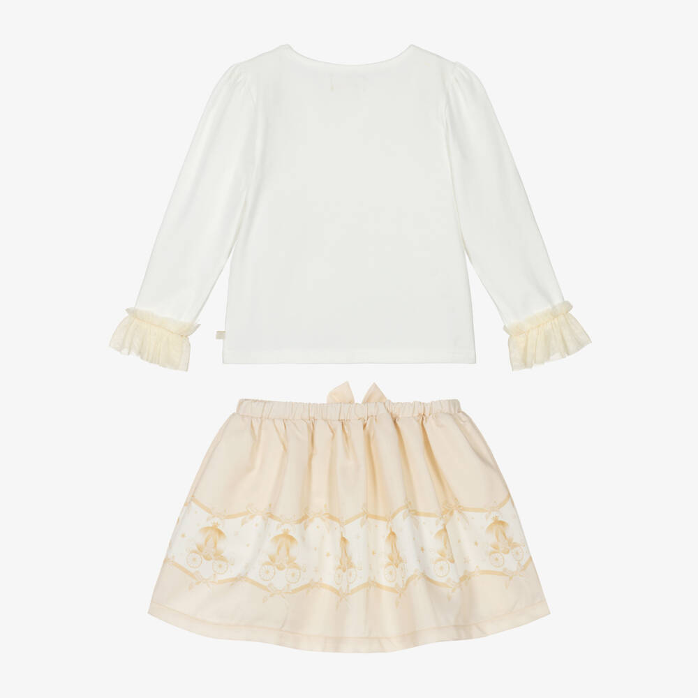 Caramelo Kids-Girls Ivory & Beige Cotton Fairy Tale Castle Skirt Set | Childrensalon Outlet