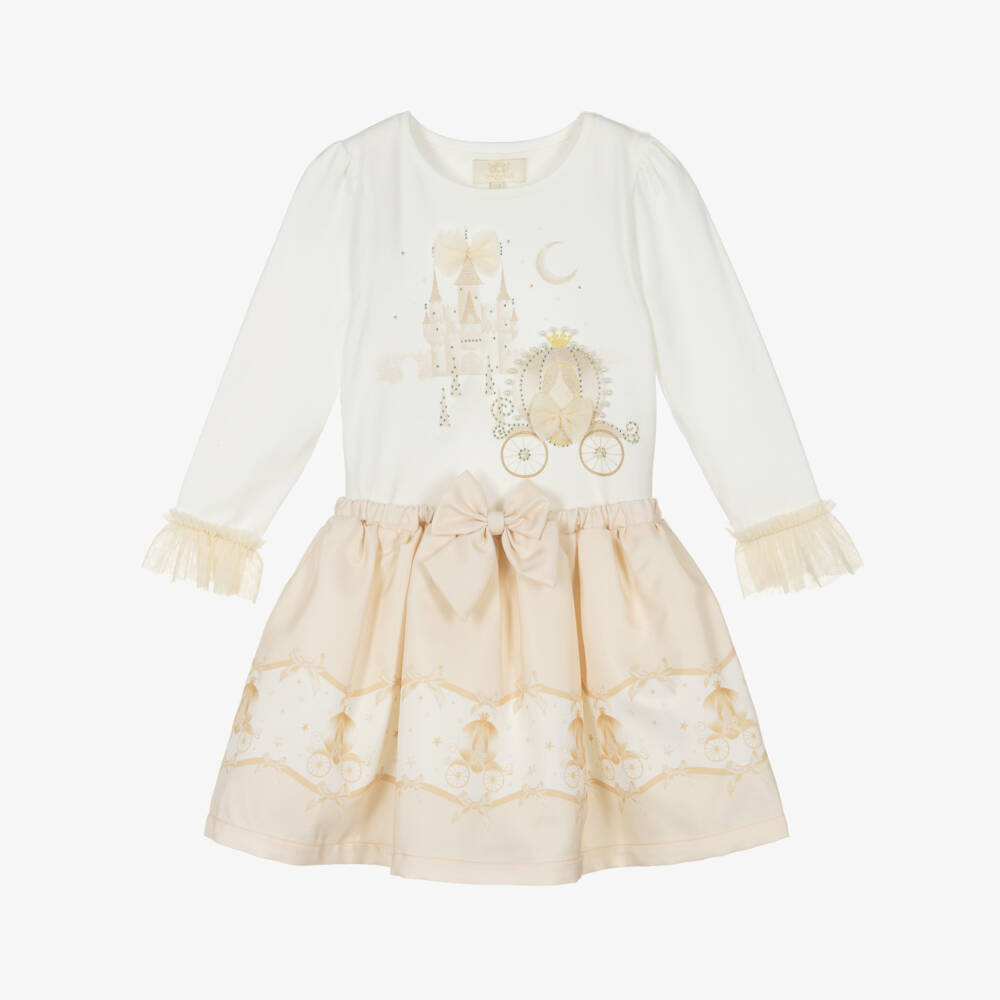 Caramelo Kids-Girls Ivory & Beige Cotton Fairy Tale Castle Skirt Set | Childrensalon Outlet