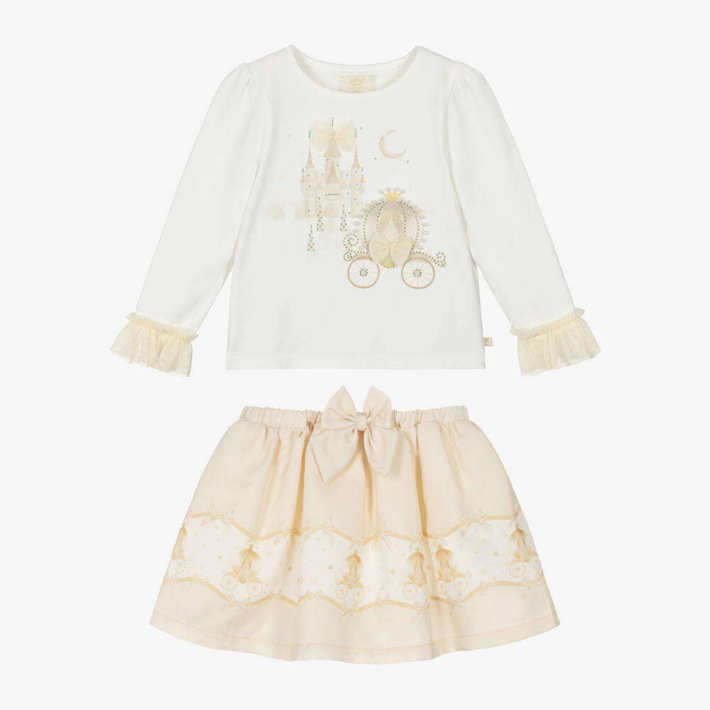Caramelo Kids-Girls Ivory & Beige Cotton Fairy Tale Castle Skirt Set | Childrensalon Outlet
