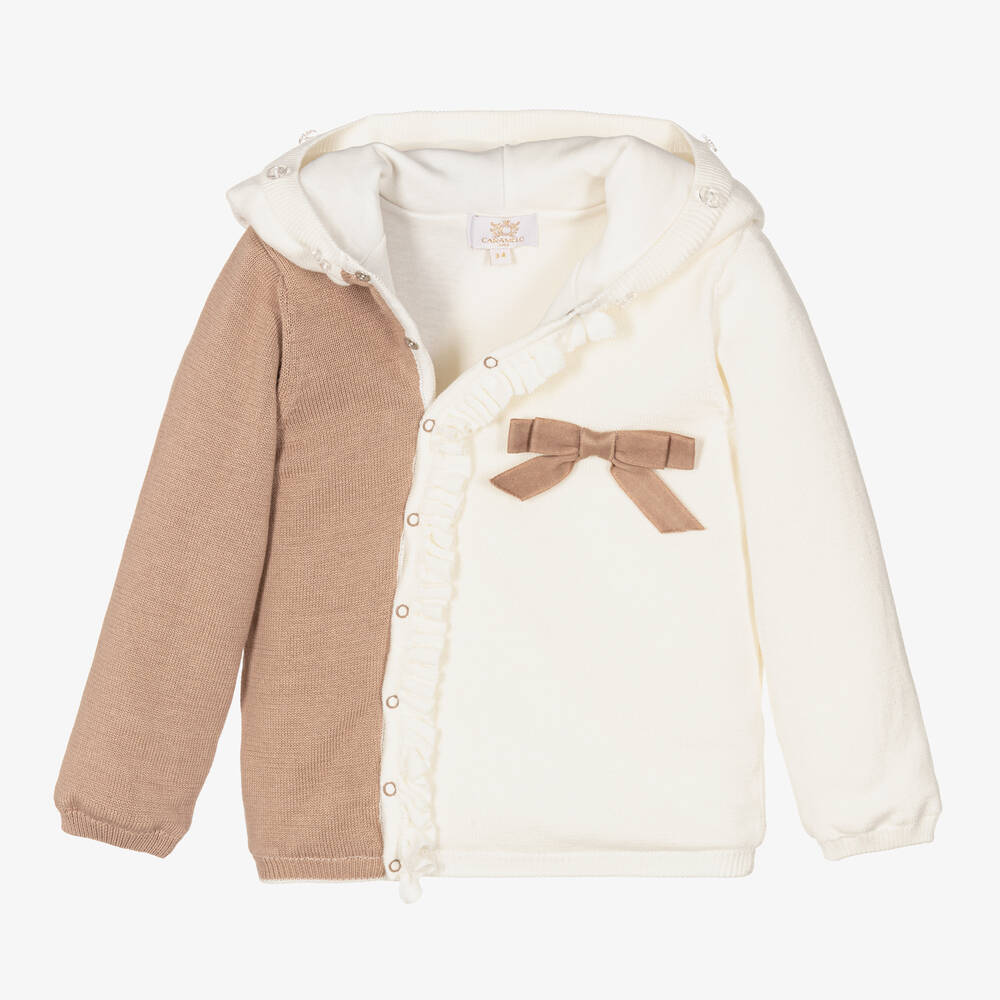 Caramelo Kids-Girls Ivory & Beige Cotton Knit Trousers Set | Childrensalon Outlet
