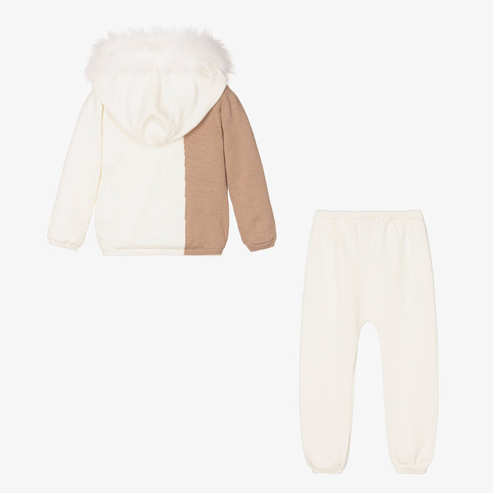 Caramelo Kids-Girls Ivory & Beige Cotton Knit Trousers Set | Childrensalon Outlet